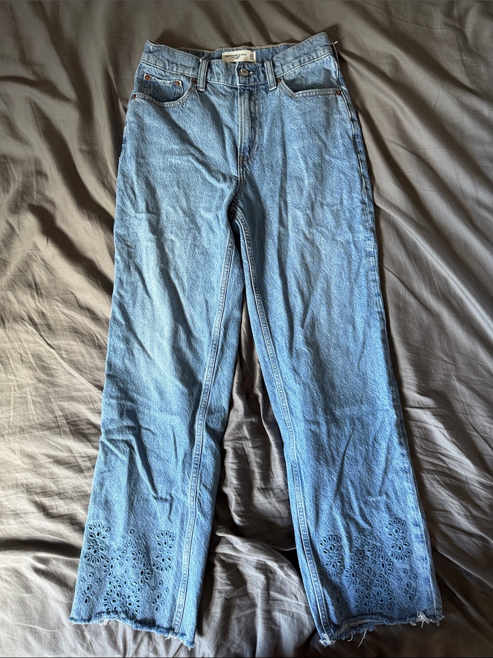 Abercrombie & Fitch Light Blue Wide Leg Jeans with Eyelet Hem